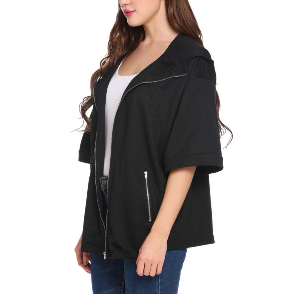 Zeagoo Hoodie Zip up Short Sleeve Jacket - Picture 2 of 6